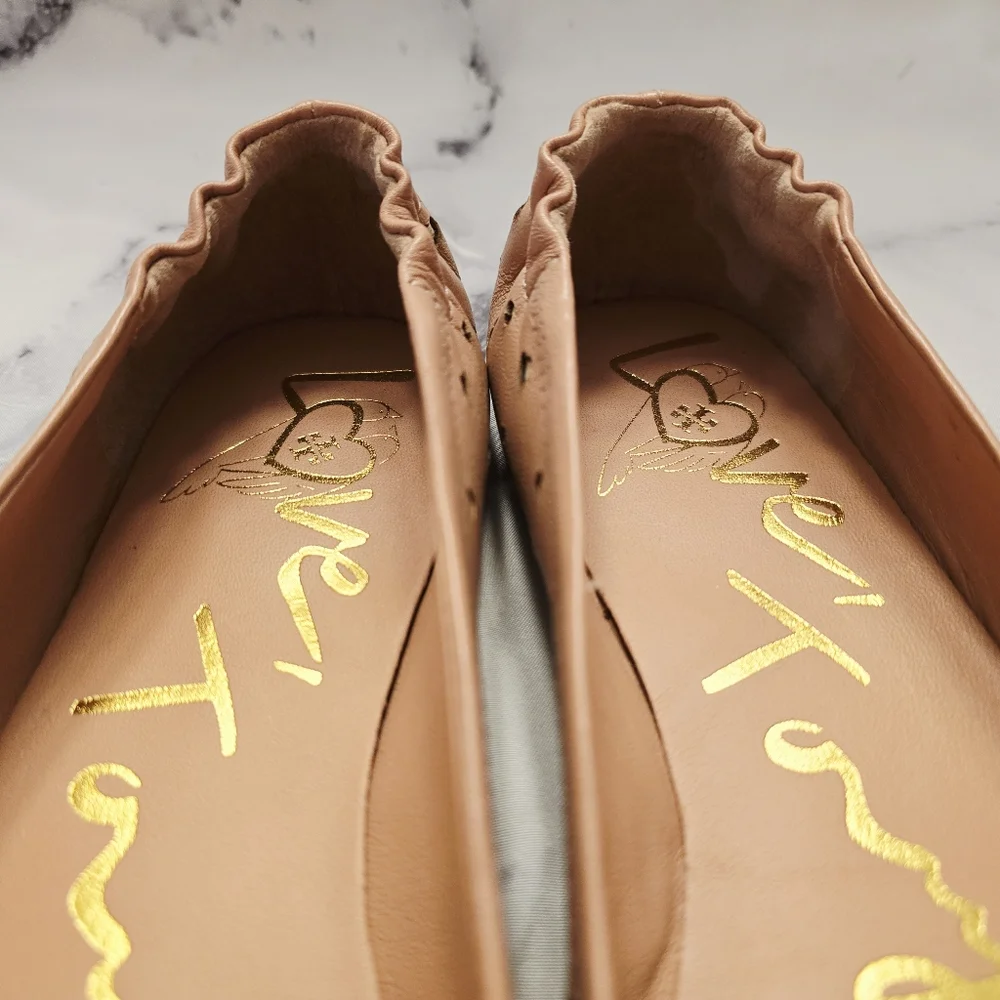 HTF Tory Burch Minnie Heart Cut-Out Ballet Flat Pink Moon Cream LIMITED EDITION